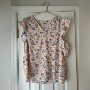 Pleione Floral Blouse - Orange and Blue